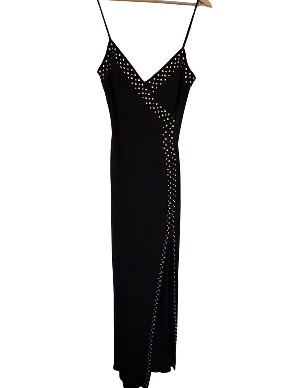 Nicole Bakti Black Spaghetti Strap Dress with Stud Accents